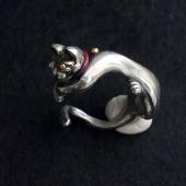 罠兎 生田容子氏 制作 フリーサイズリング「猫」(銅、18金、銀) - free-size ring cat(copper,K18gold,silver)