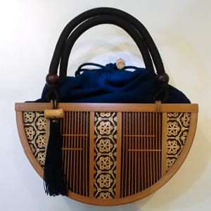 駿河竹千筋細工手提げ籠「葵/半月」、Suruga Sensuji'thousands of streaks' bamboo work handbag mallow/halfmoon