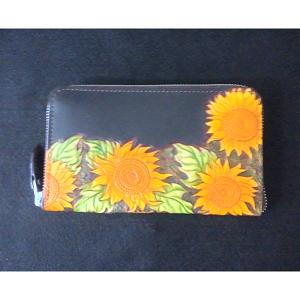 中野直幸氏 制作 革彫刻財布「向日葵」 - leather carving purse sunflower