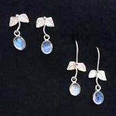 山口理氏 制作 ブルームーンストーン西洋木蔦ピアスペア各種(銀) - various blue-moonstone ivy-entangled pierced-earrings(silver)