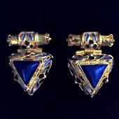モンゴル モンゴリアン金銀線細工ラピス エマイユピアスペア(24金メッキ銀) - Mongolian filigree lapis-lazuli email-cloisonne pierced-earrings(24carat-gold-plated-silver)