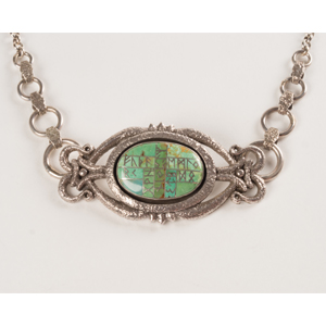 ルーンフサルクプラチナ蒔絵モザイクグリーンターコイズネックレス(銀) - rune-futhark platinum-Makie mosaic-green-turquoise necklace(silver)
